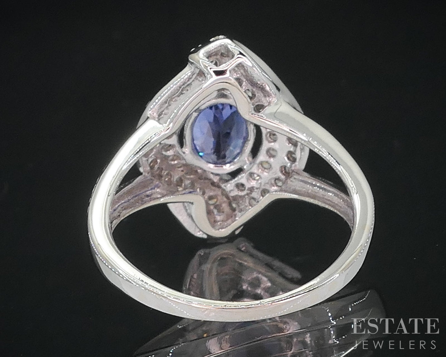 14k White Gold Oval Natural Tanzanite & Diamond Halo Ladies Ring 3.2g i18828
