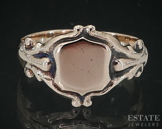 Antique Victorian 10k Yellow Gold Ladies Signet Band Ring 1.9g i18830