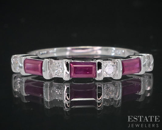 14k White Gold Natural Ruby & Diamond Ladies Band Ring 1.8g i18835