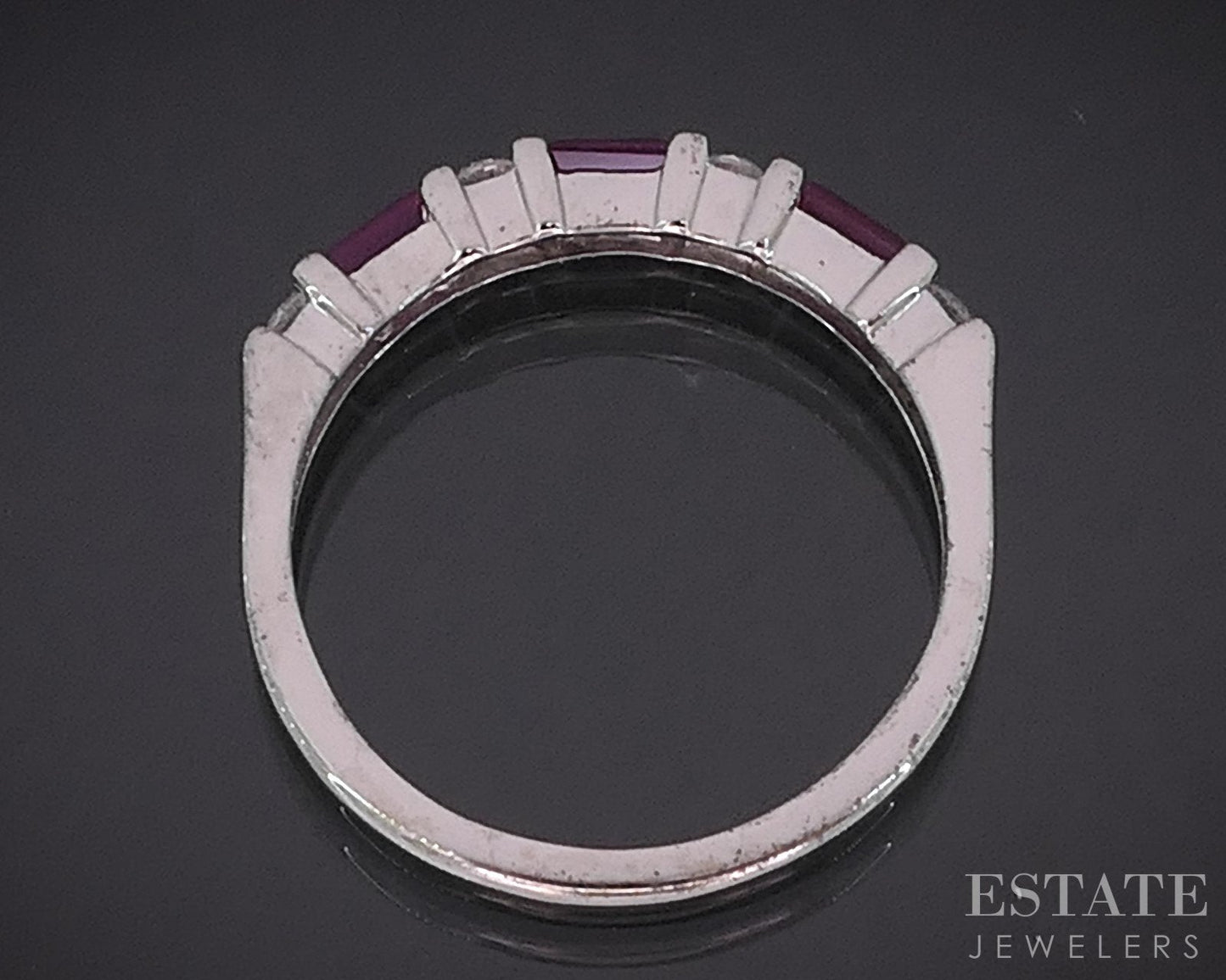14k White Gold Natural Ruby & Diamond Ladies Band Ring 1.8g i18835