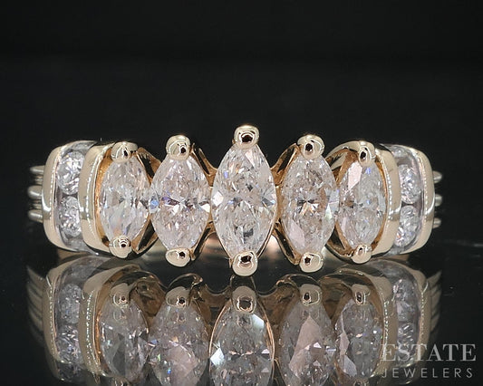 14k Yellow Gold Marquise Natural .61ctw Diamond Ladies Band Ring 4.4g i18834