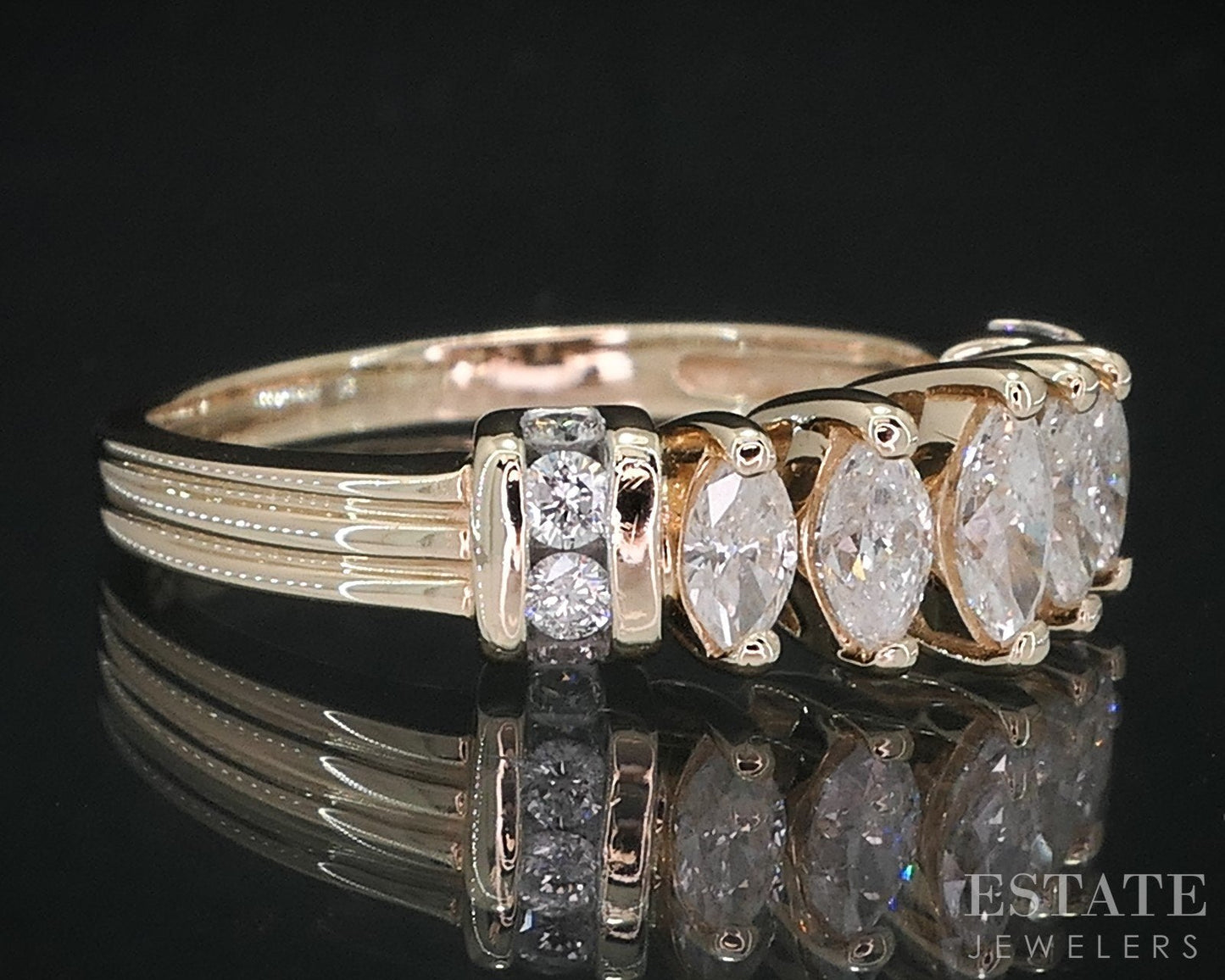 14k Yellow Gold Marquise Natural .61ctw Diamond Ladies Band Ring 4.4g i18834