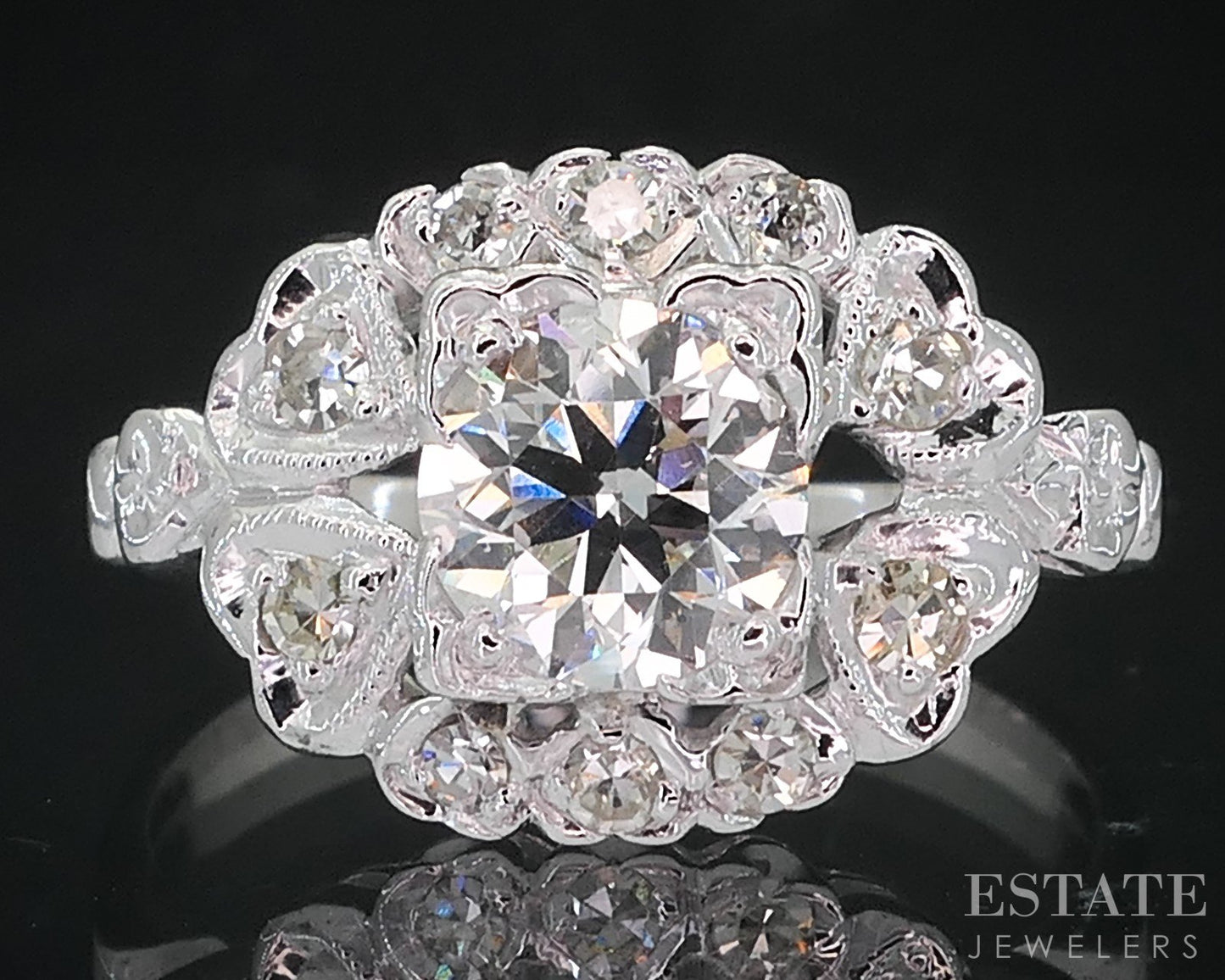 Antique White Gold Transitional Natural .87ctw Diamond Engagement Ring i18838