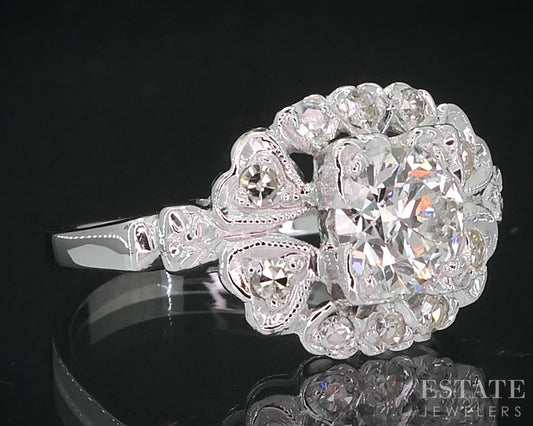 Antique White Gold Transitional Natural .87ctw Diamond Engagement Ring i18838