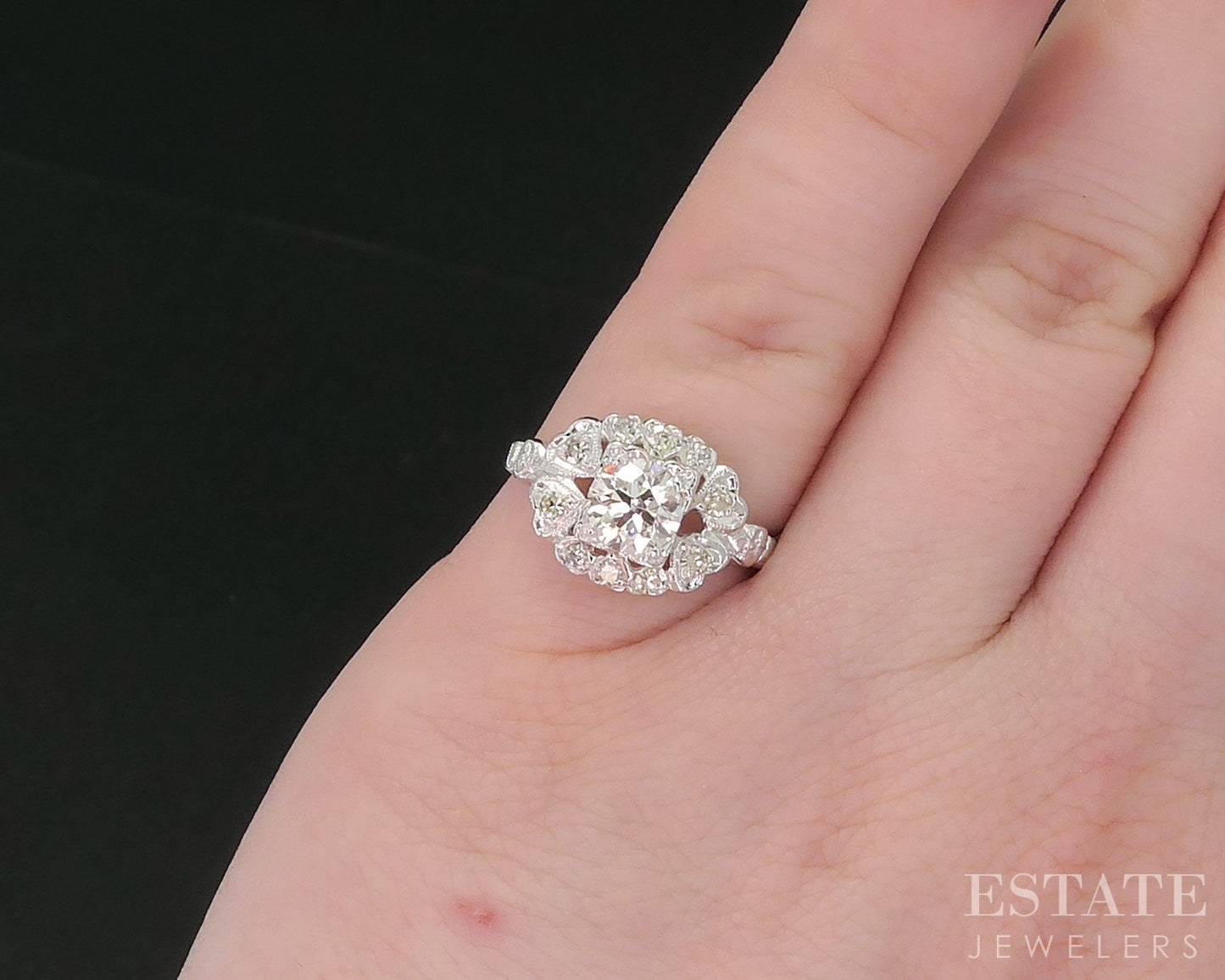 Antique White Gold Transitional Natural .87ctw Diamond Engagement Ring i18838