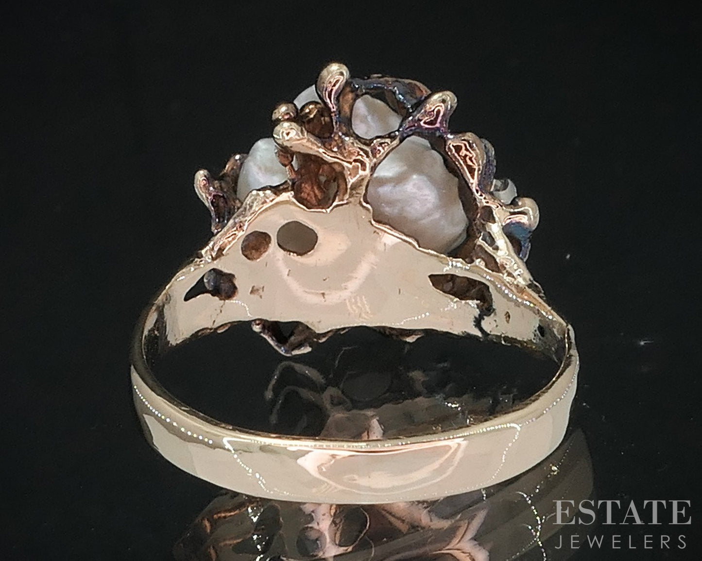 14k Yellow Gold Freeform Cultured Pearl & Diamond Ladies Ring 5.1g i18842