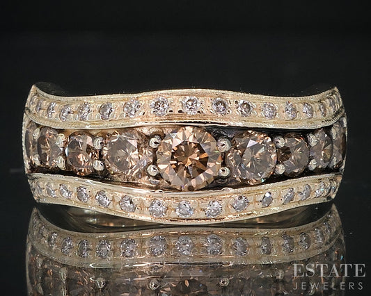 14k Honey Gold LeVian Natural .77ctw Chocolate & Vanilla Diamond Ring i18844