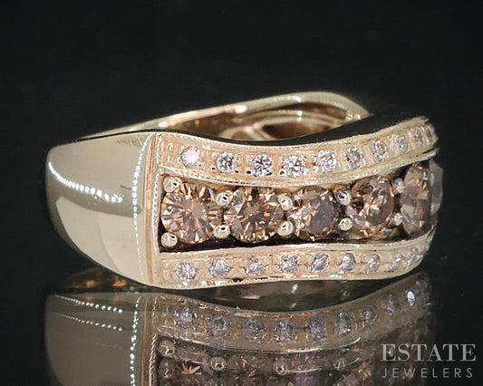 14k Honey Gold LeVian Natural .77ctw Chocolate & Vanilla Diamond Ring i18844