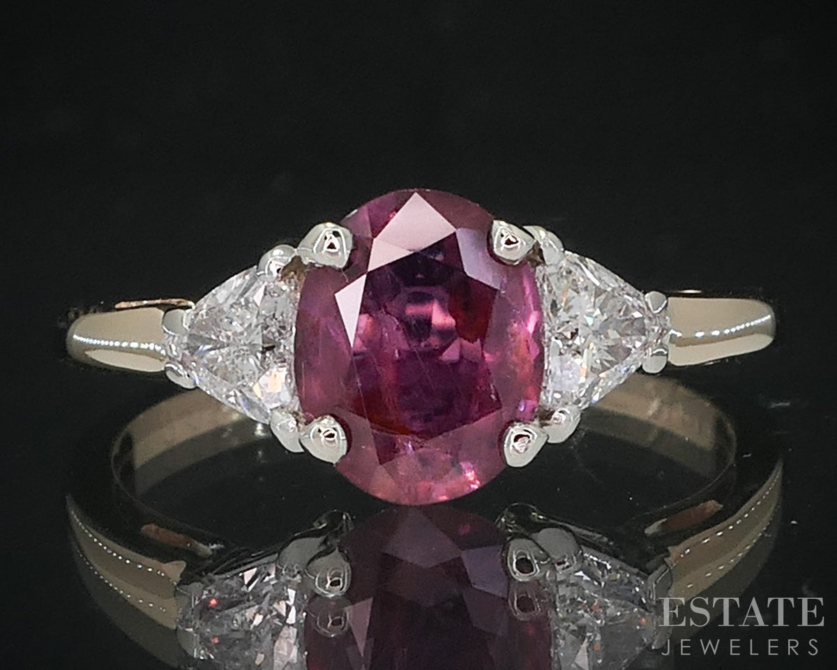 14k Yellow Gold Oval Cut Natural Ruby & Diamond Ladies Ring 2.4g p78994
