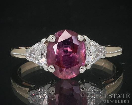 14k Yellow Gold Oval Cut Natural Ruby & Diamond Ladies Ring 2.4g p78994
