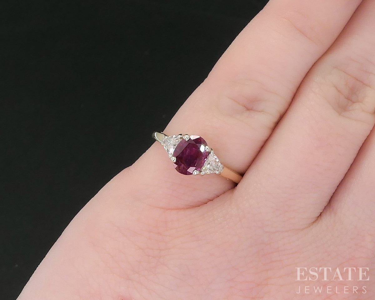 14k Yellow Gold Oval Cut Natural Ruby & Diamond Ladies Ring 2.4g p78994