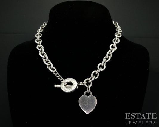 Sterling Tiffany & Co. Heart Tag Cable Chain Toggle Necklace 75g 17"L i18839
