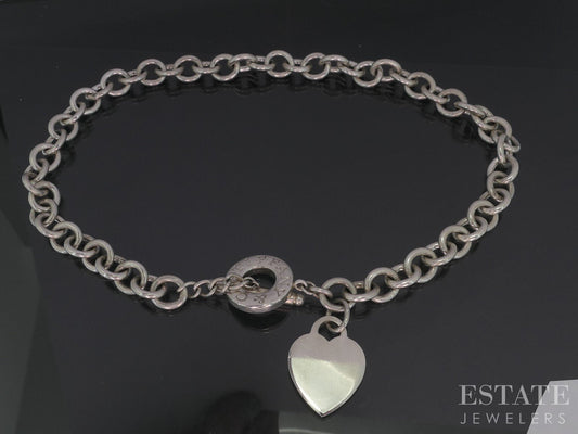 Sterling Tiffany & Co. Heart Tag Cable Chain Toggle Necklace 75g 17"L i18839