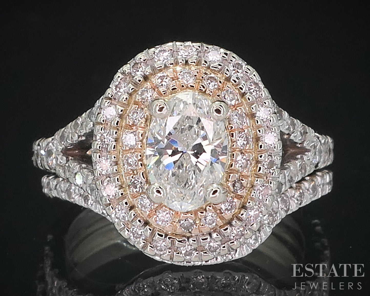 14k White Gold Oval GIA Natural 1.00ctw Diamond Halo Wedding Set 6.4g i18827