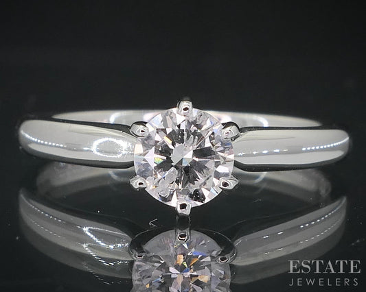 14k White Gold Round Natural .50ct Diamond Solitaire Engagement Ring 2.3g i18856