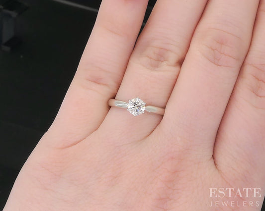 14k White Gold Round Natural .50ct Diamond Solitaire Engagement Ring 2.3g i18856