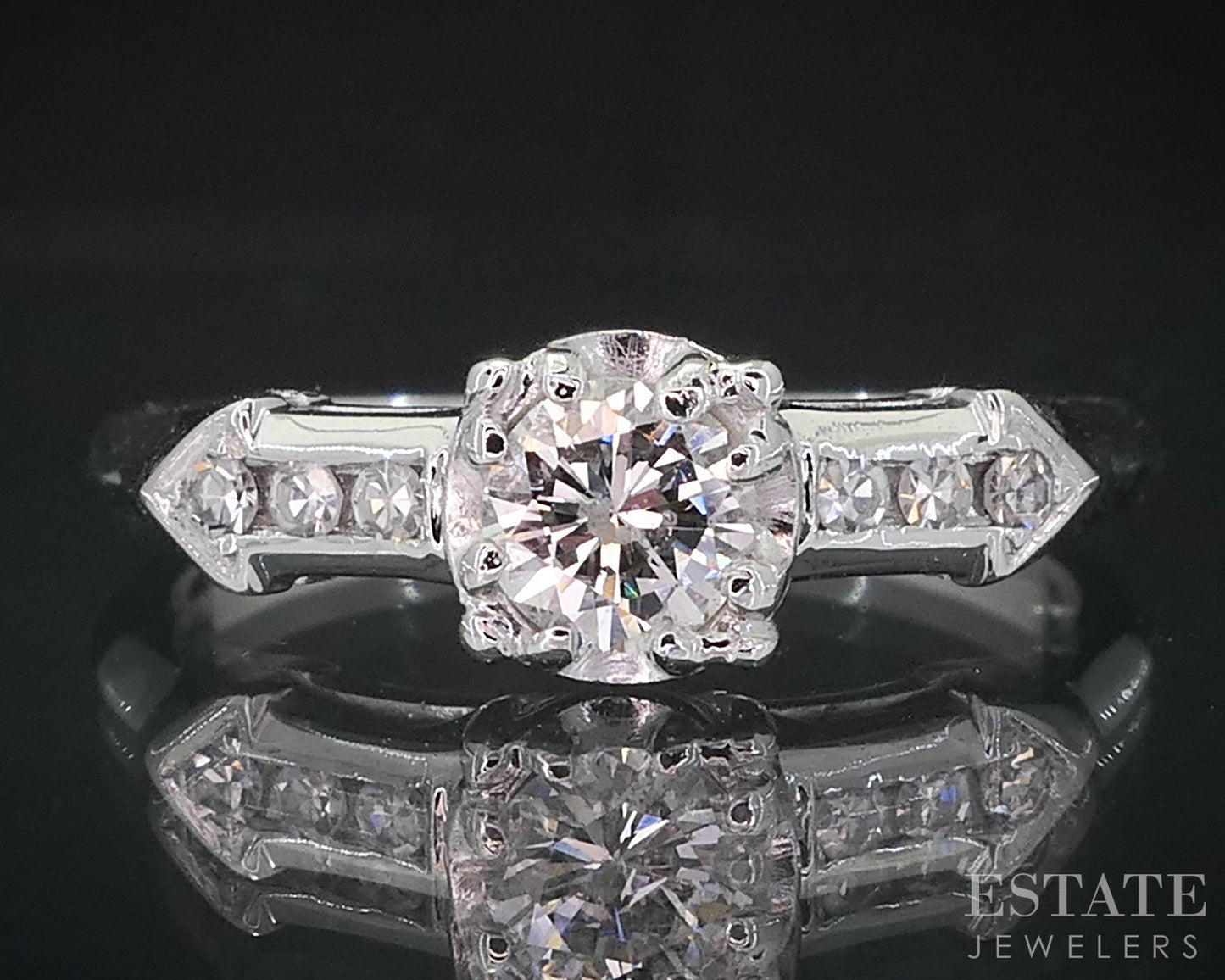 Vintage 18k White Gold Round Natural .33ctw Diamond Engagement Ring 2.9g i18858