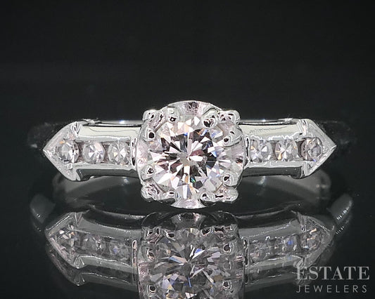 Vintage 18k White Gold Round Natural .33ctw Diamond Engagement Ring 2.9g i18858