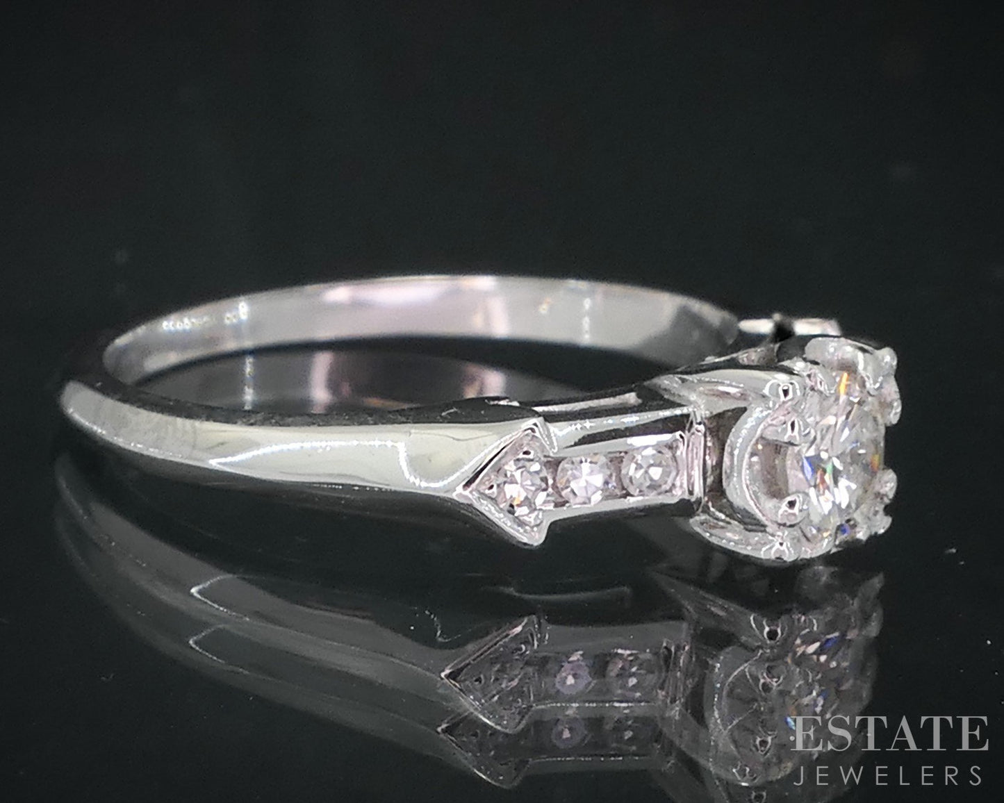 Vintage 18k White Gold Round Natural .33ctw Diamond Engagement Ring 2.9g i18858