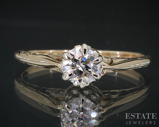 Antique 14k Yellow Gold European Natural .31ct Diamond Solitaire Ring i18857