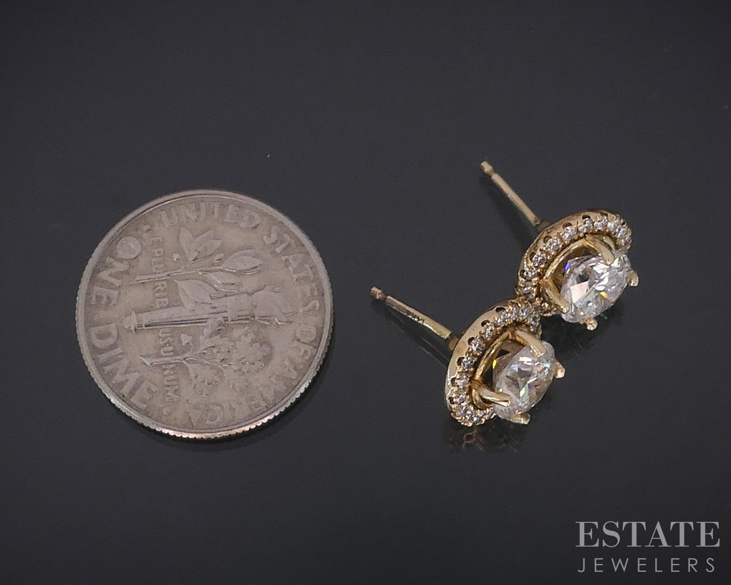 14k Yellow Gold Round Natural 1.82ctw Diamond Halo Stud Earrings 2.1g i18860