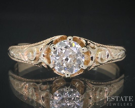 Antique 14k Yellow Gold European Natural .37ct Diamond Solitaire Ring i18859
