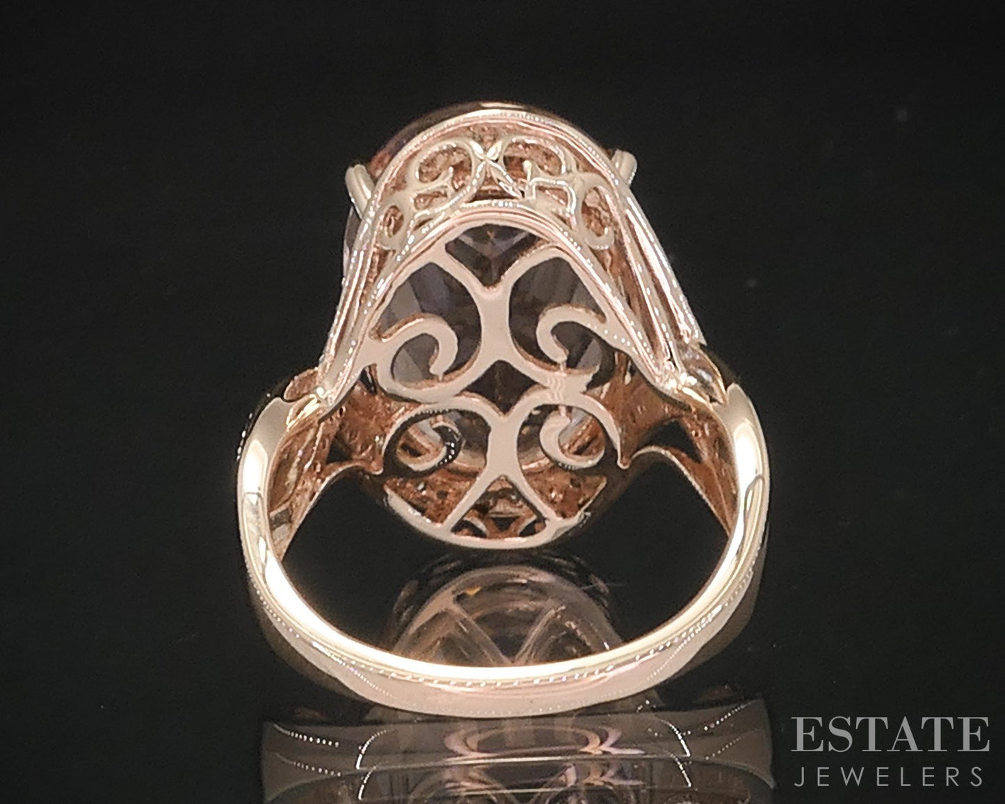 14k Rose Gold Oval 10ct Natural Peach Morganite & Diamond Ring 7.9g i18883