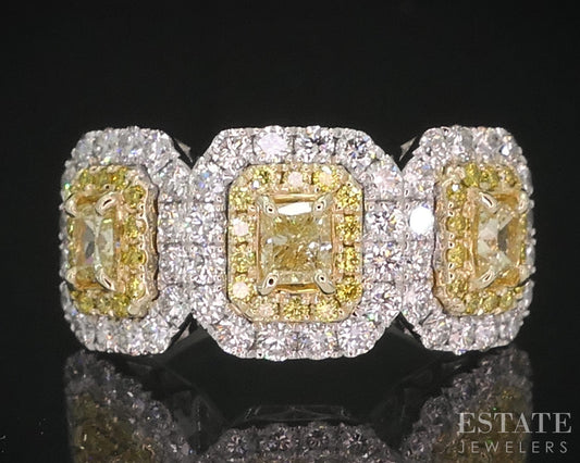 14k White Gold Natural 1.28ctw Fancy Yellow Diamond Engagement Ring 4.3g i18881