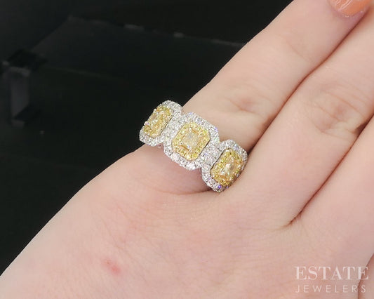 14k White Gold Natural 1.28ctw Fancy Yellow Diamond Engagement Ring 4.3g i18881