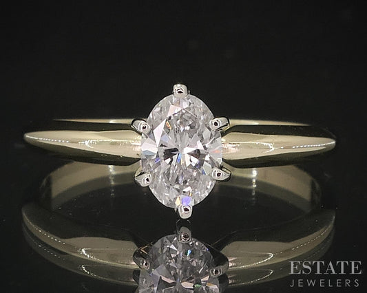 14k Yellow Gold Oval Natural .32ct Diamond Solitaire Engagement Ring 1.9g i18872