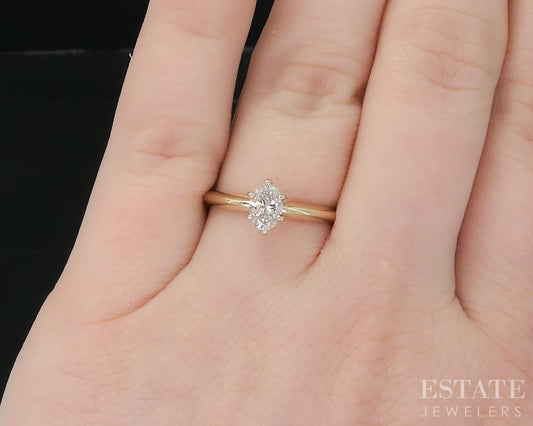 14k Yellow Gold Oval Natural .32ct Diamond Solitaire Engagement Ring 1.9g i18872