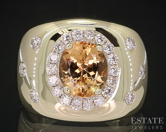 14k Yellow Gold Natural Imperial Topaz & Diamond Ladies Band Ring 8g i18884