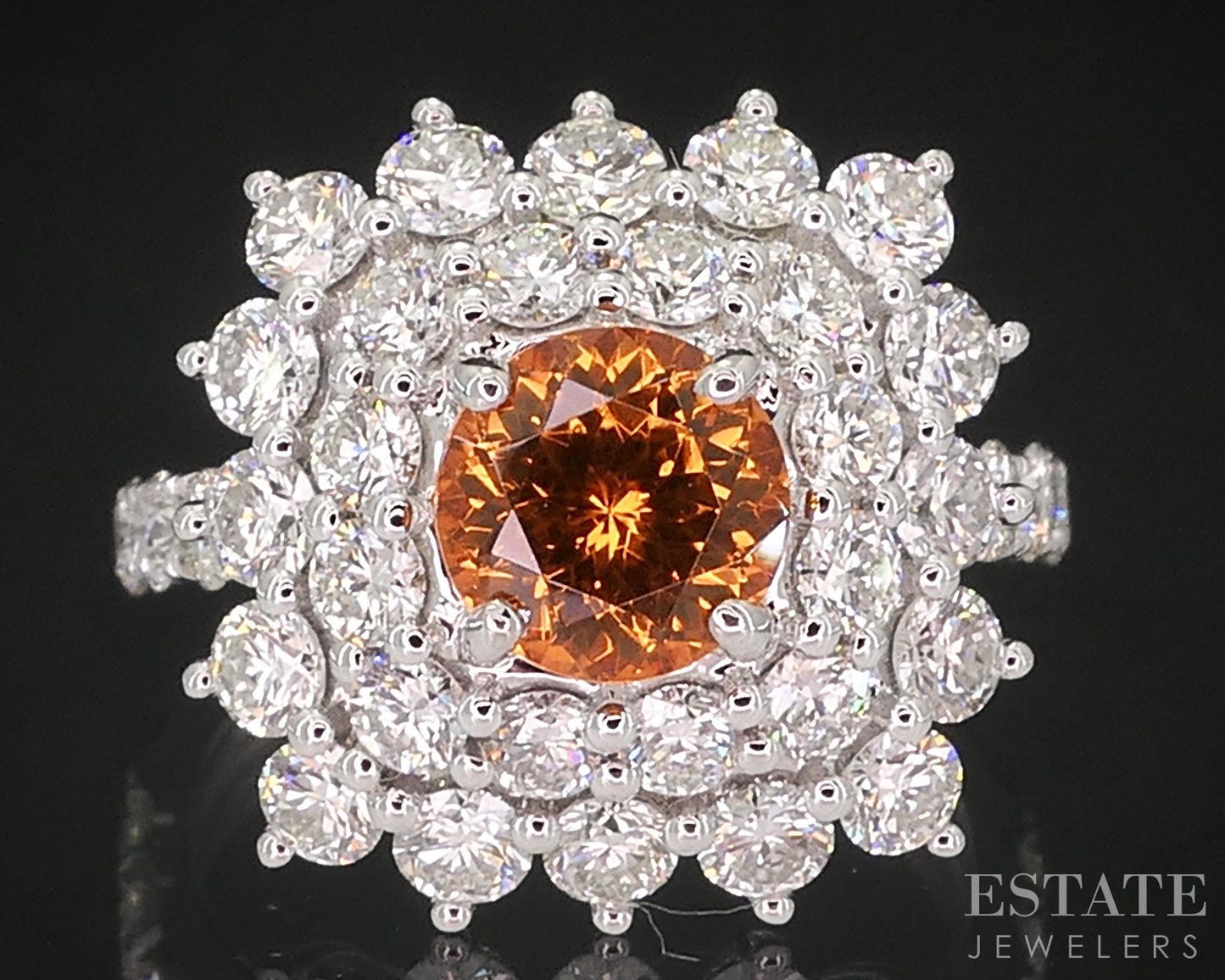14k White Gold Natural Spessartine Garnet & Diamond Cocktail Ring 4.7g i18875