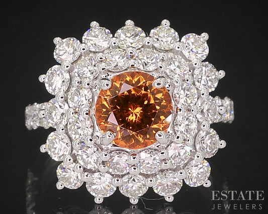 14k White Gold Natural Spessartine Garnet & Diamond Cocktail Ring 4.7g i18875