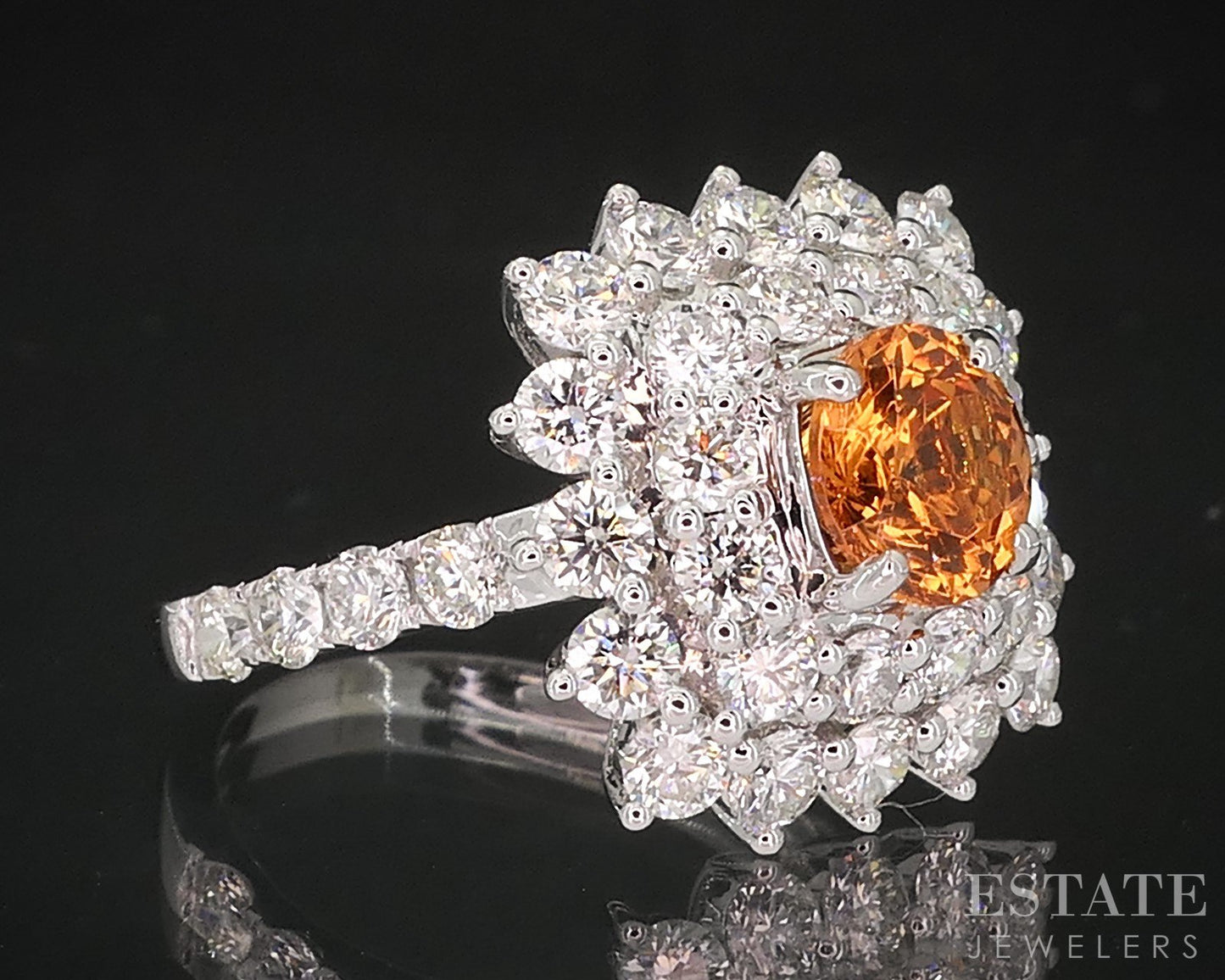 14k White Gold Natural Spessartine Garnet & Diamond Cocktail Ring 4.7g i18875
