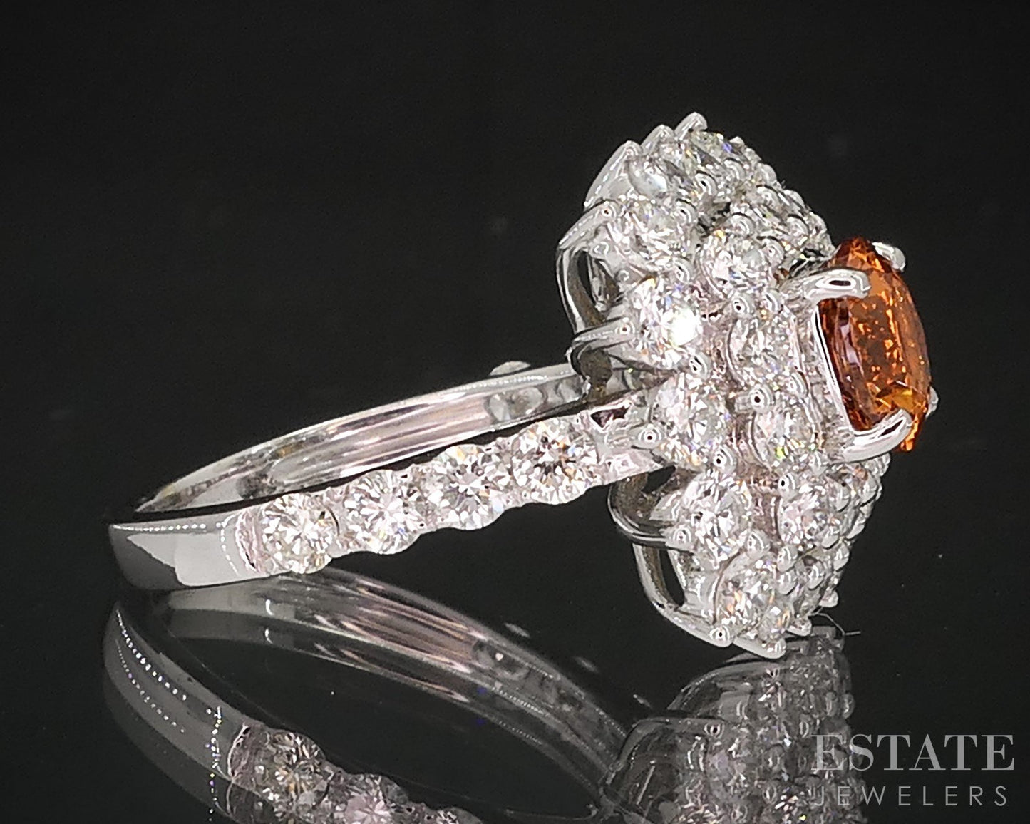 14k White Gold Natural Spessartine Garnet & Diamond Cocktail Ring 4.7g i18875