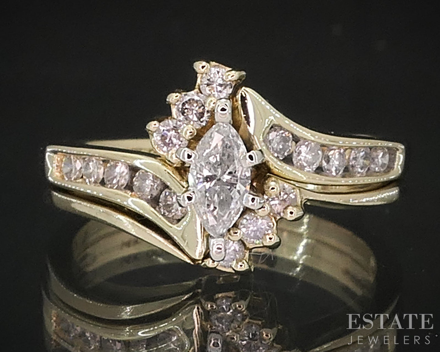 14k Yellow Gold Marquise Natural .36ctw Diamond Ladies Wedding Set 4.5g i18874