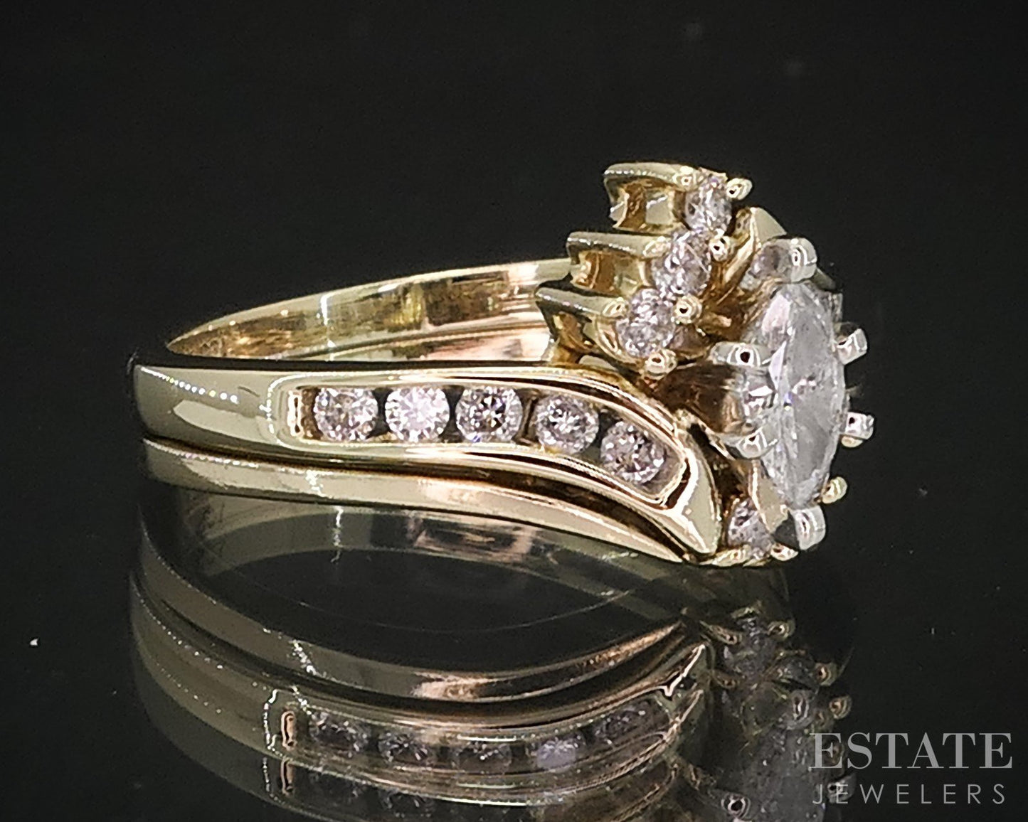 14k Yellow Gold Marquise Natural .36ctw Diamond Ladies Wedding Set 4.5g i18874