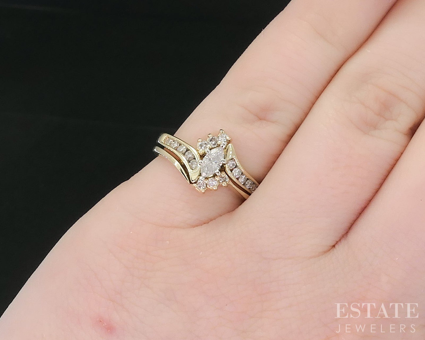 14k Yellow Gold Marquise Natural .36ctw Diamond Ladies Wedding Set 4.5g i18874