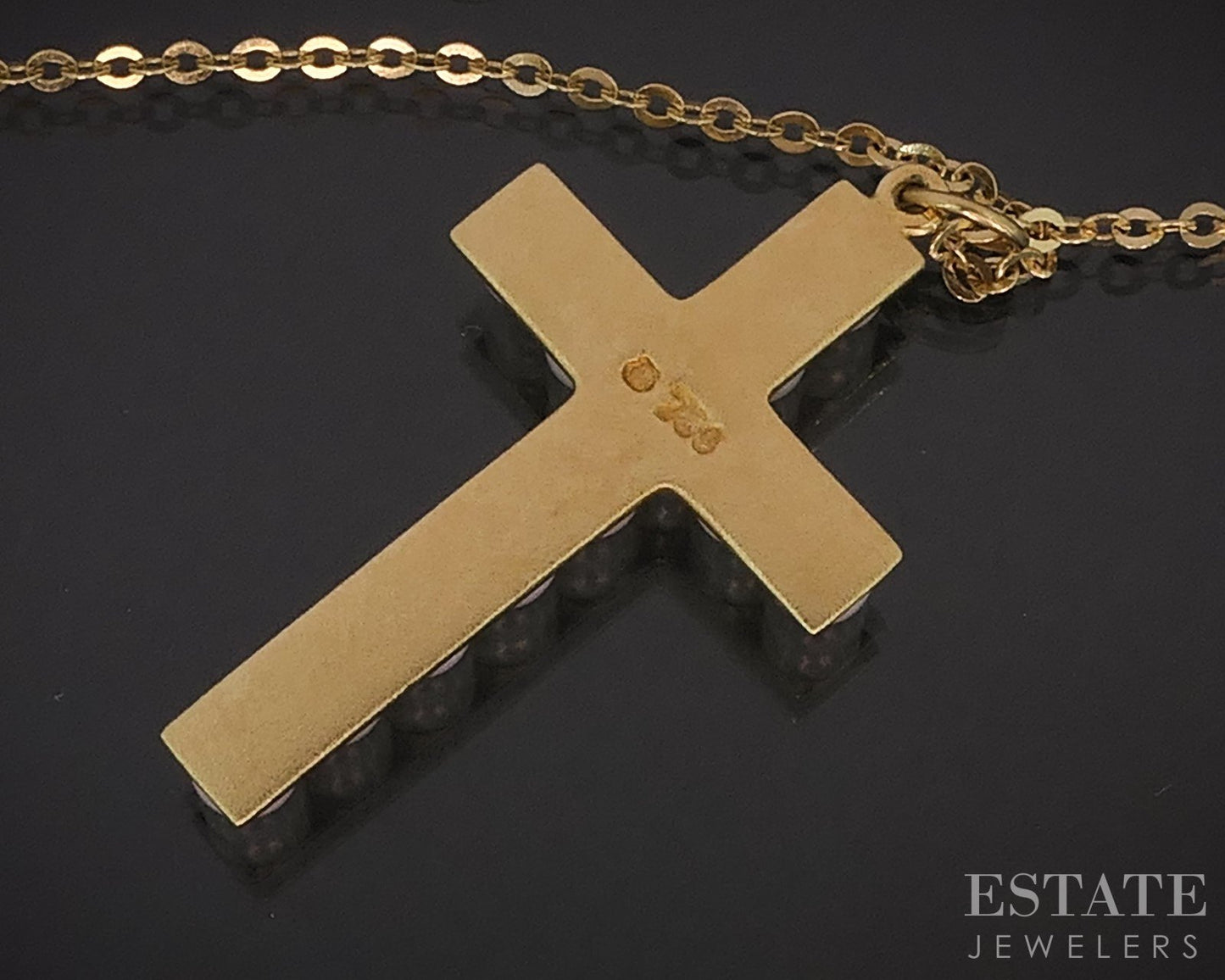 18k Yellow Gold 3mm Mikimoto Akoya Pearl Cross Ladies Necklace 4.2g 16"L i18893