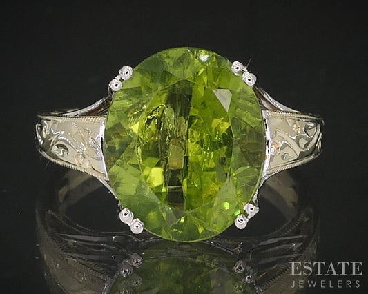 14k Yellow & White Gold Oval Natural Peridot Solitaire Ring 3.8g i18892