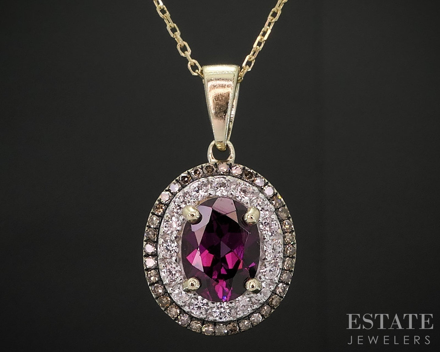 14k/10k Yellow Gold Natural Rhodolite Garnet & Diamond Necklace 3.6g 20"L i18889