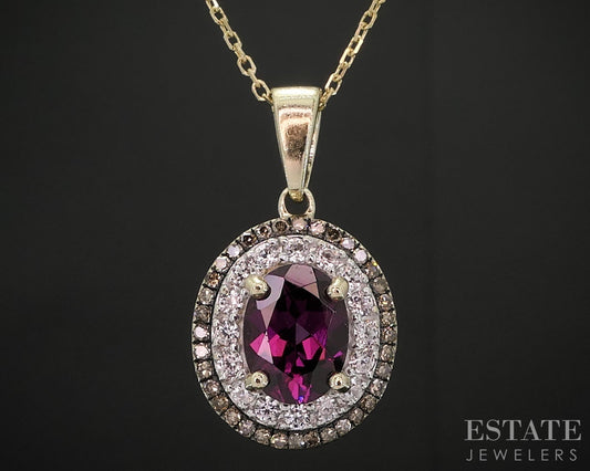 14k/10k Yellow Gold Natural Rhodolite Garnet & Diamond Necklace 3.6g 20"L i18889