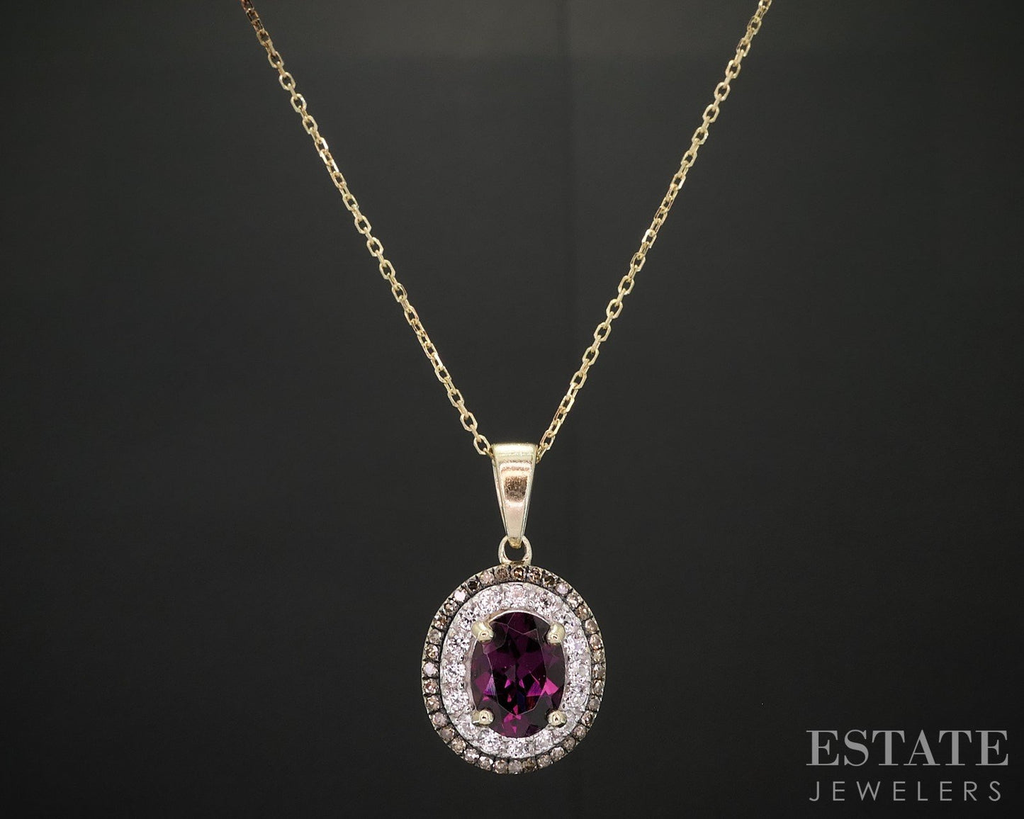 14k/10k Yellow Gold Natural Rhodolite Garnet & Diamond Necklace 3.6g 20"L i18889