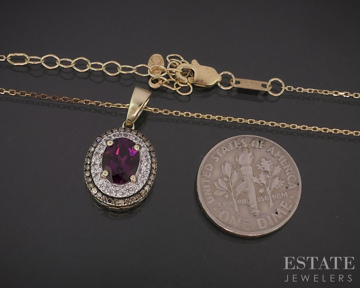 14k/10k Yellow Gold Natural Rhodolite Garnet & Diamond Necklace 3.6g 20"L i18889