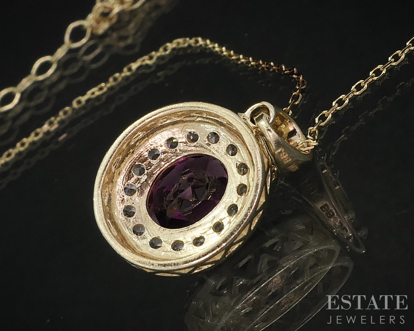 14k/10k Yellow Gold Natural Rhodolite Garnet & Diamond Necklace 3.6g 20"L i18889