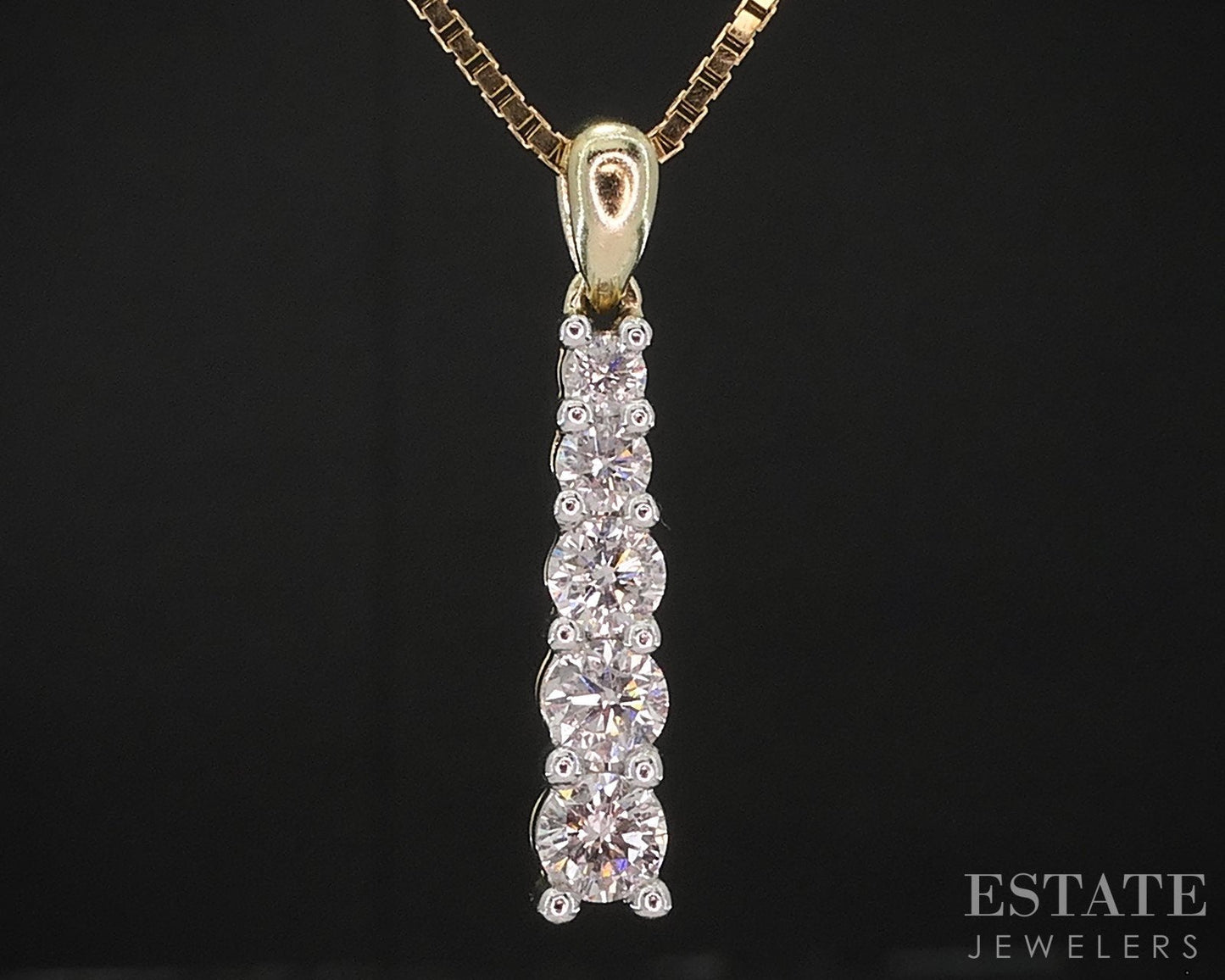 14k Yellow Gold Round Natural .65ctw Diamond Journey Necklace 5g 18"L i18885
