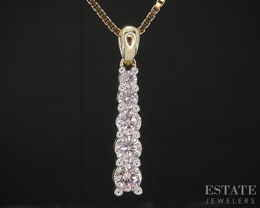 14k Yellow Gold Round Natural .65ctw Diamond Journey Necklace 5g 18"L i18885