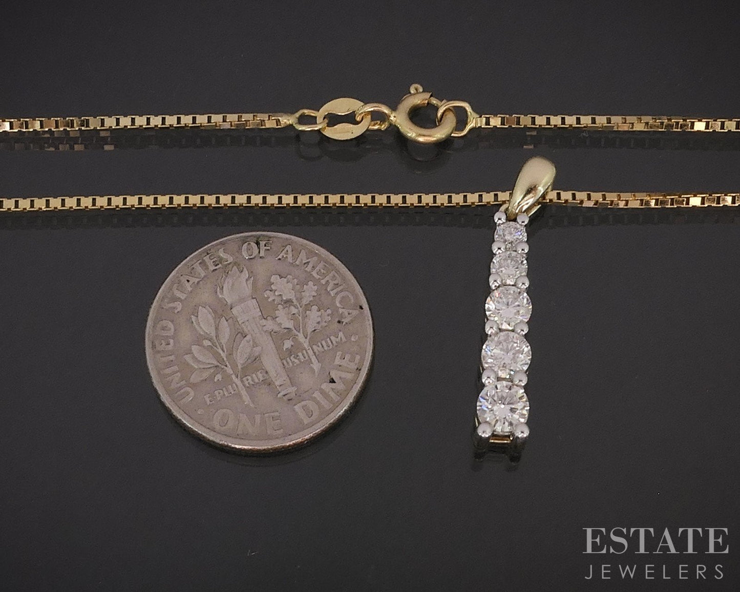 14k Yellow Gold Round Natural .65ctw Diamond Journey Necklace 5g 18"L i18885