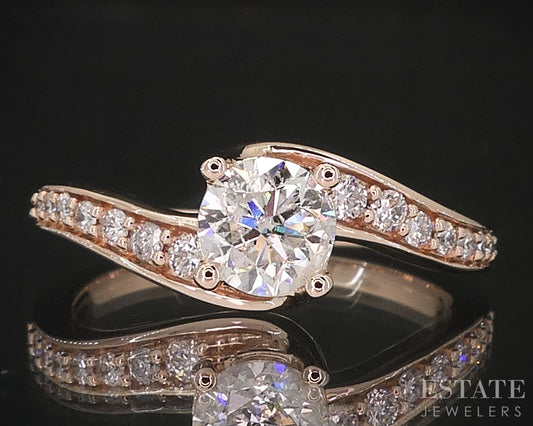 14k Rose Gold Round Natural .70ctw Diamond Engagement Ring 4.1g i18934